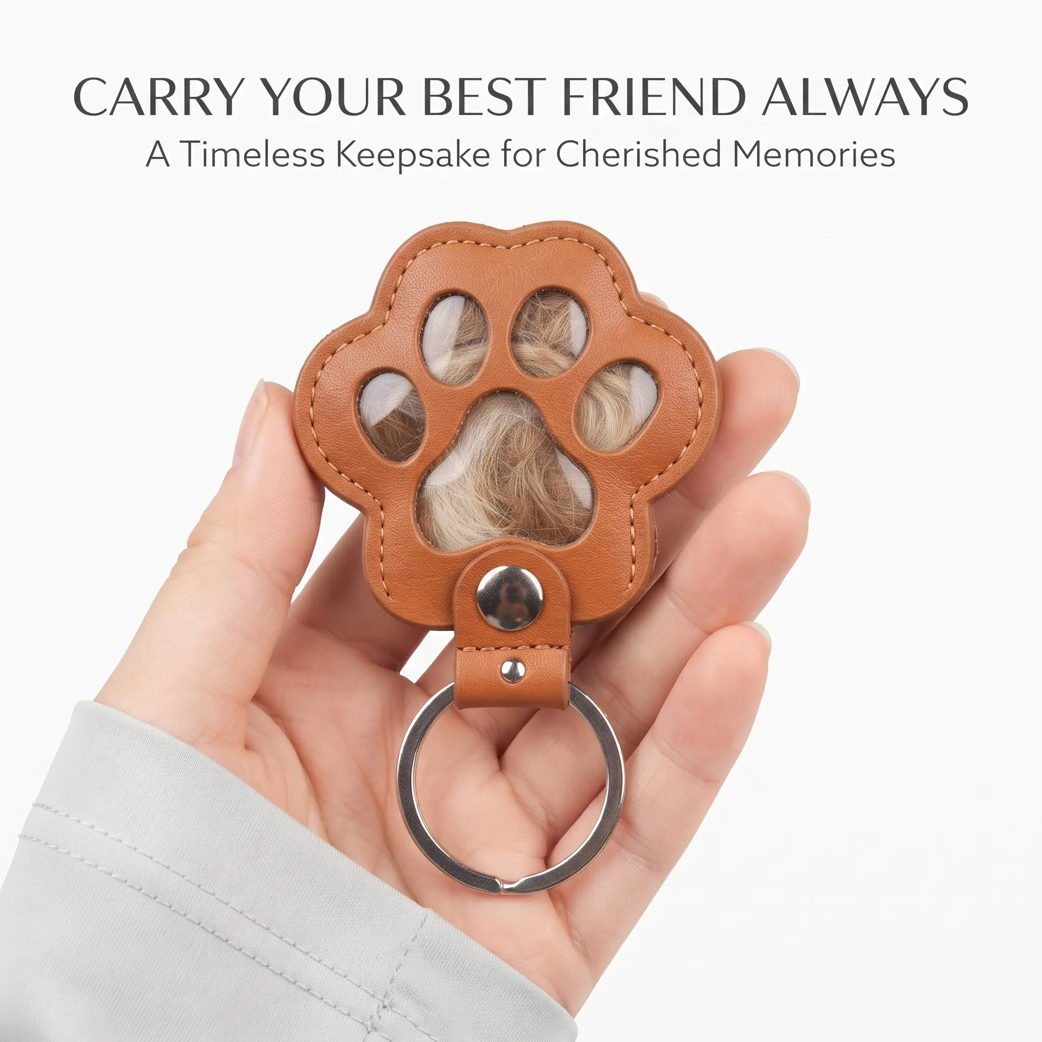 Paw Print Holds Pets Fur Keychain for Pets - Secure and Stylish Accessory for Dogs and Cats, Meaningful Gift Memory Keeper for Cat/Dog Lovers, A Timeless Keepsake for Cherished Memories