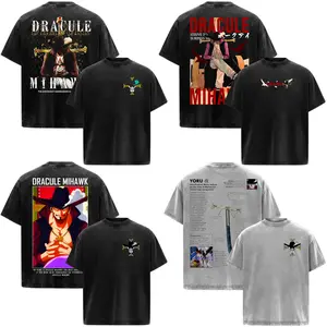 Dracule Mihawk OP Anime Manga Acid Washed 230GSM Heavyweight Cotton T Shirt Collection - Size S to 3XL - Unisex Vintage Streetwear Oversized Crewneck Merch - Gift for Anime Fans