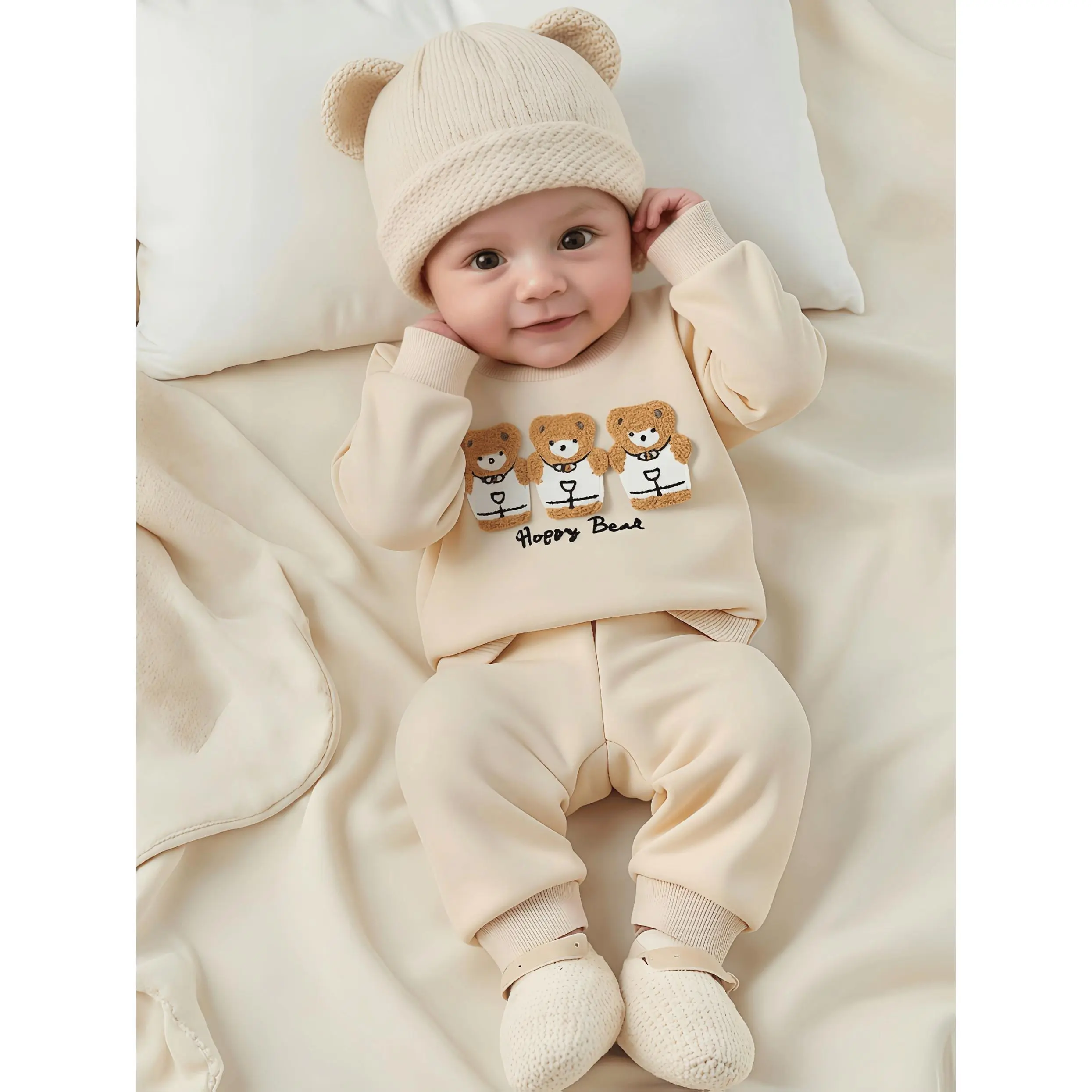 Baby Boy 2pcs Set, Baby Clothing Matching Sets - Polyester Autumn Winter Casual Wear Outfits with Cute Cartoon Print for Infants