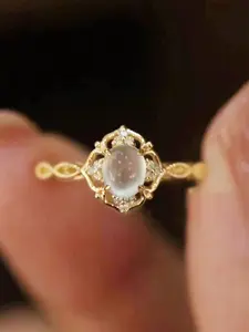 1 PC Elegant Cubic Zirconia & Faux Moonstone Ring For Women For Wedding Engagement Party Jewelry Valentine's Day Gift Elegant Glittering Ring