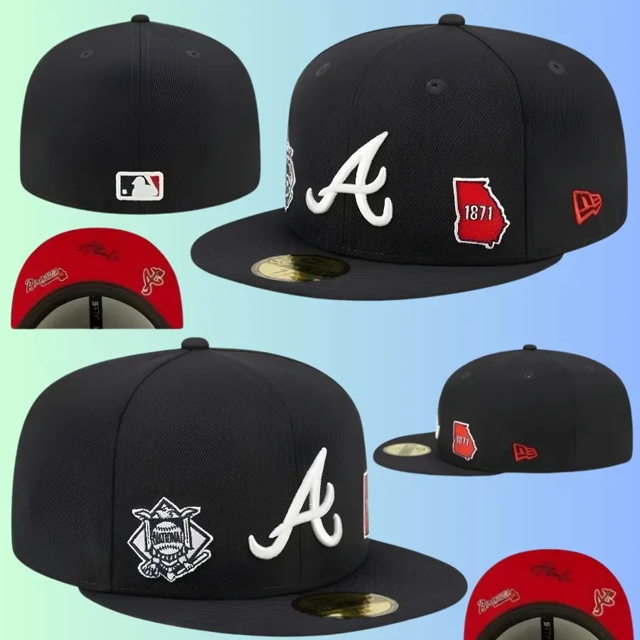 New Era MLB Atlanta Braves 59FIFTY Identity Fitted Baseball Cap Black Georgia 1871 Patch American League Heritage Flat Brim Hat Streetwear Hip Hop Vintage Gorras