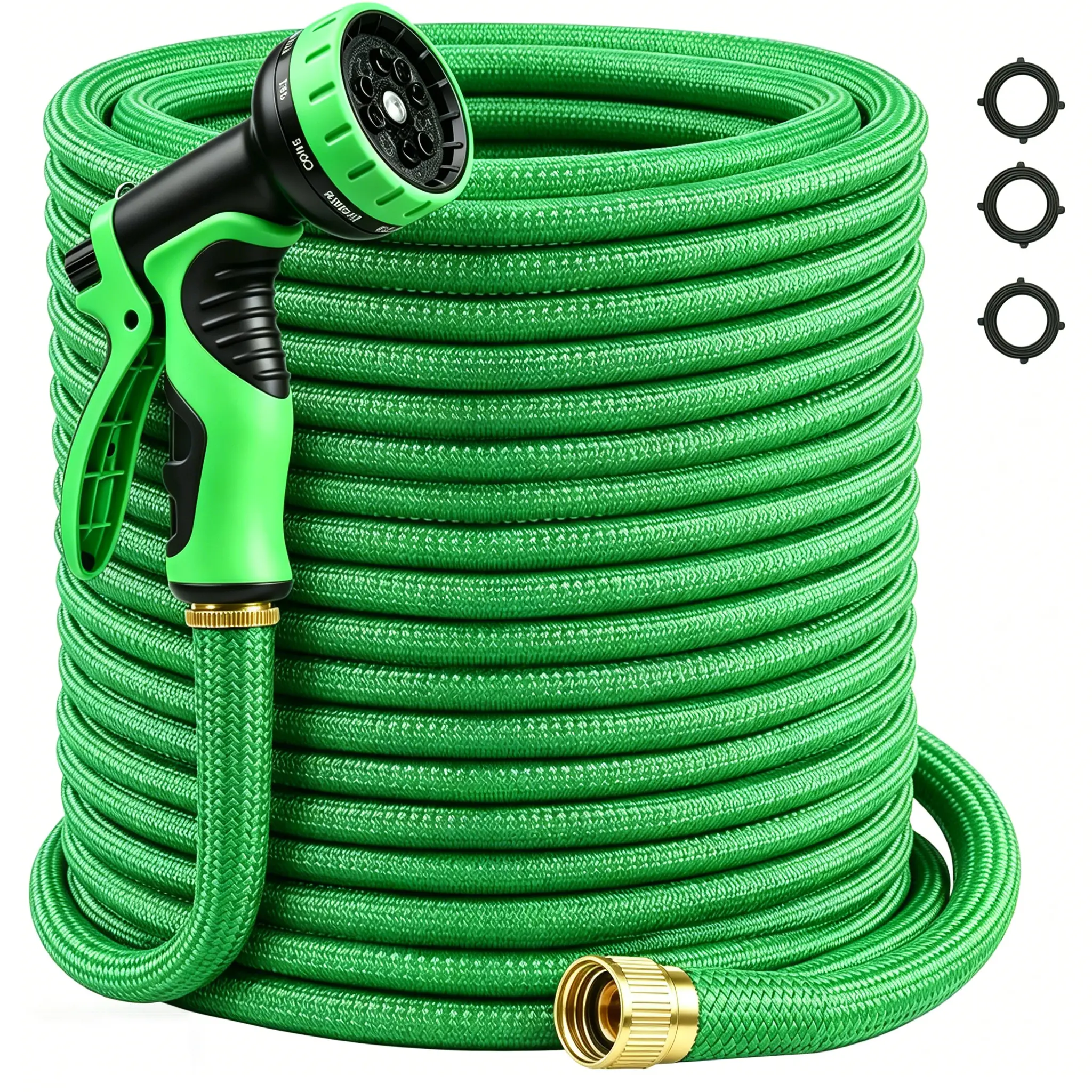 100FT Heavy Duty Garden Hose, 100FT Durable Garden Hose, High-Pressure 8-way Spray Nozzle, 3/4 Inch Solid Brass Fittings, Water Hose for Outdoor Watering Gardening Supplies 50FT/75FT/100FT, Brass Connectors Summervibes