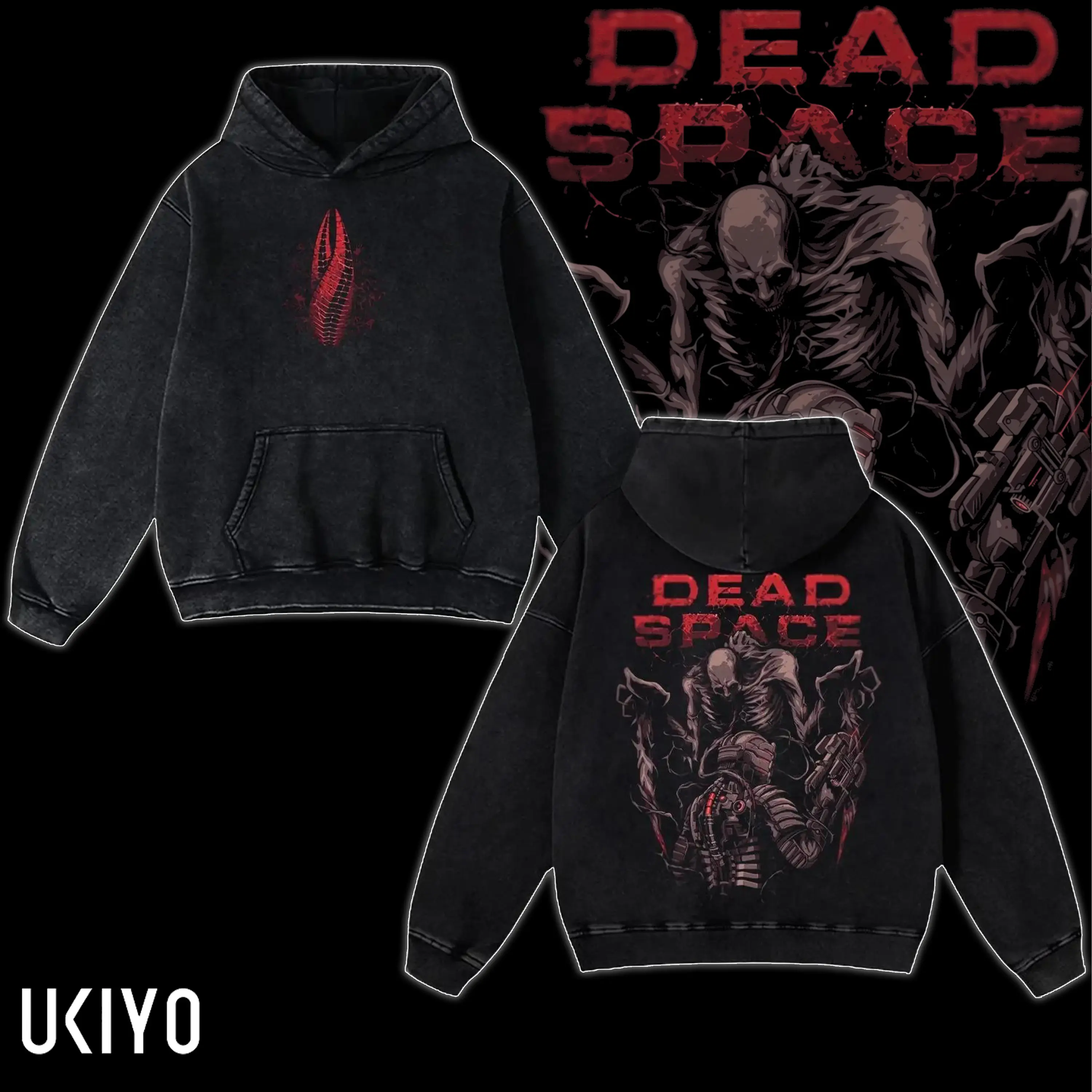 Dead Space Make Us Game Game Acid Washed T-Shirt, 2 sided Printed Unisex Washed Hoodie RPG game merch Cotton Streetwear Top Black Clothes Crewneck Casual Classic Day Menswear