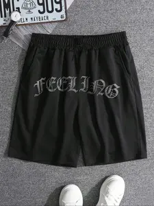 Men's Regular Fit Letter Print Shorts, Casual Comfy Breathable Shorts for Daily Wear, Mens Bottoms for All Seasons