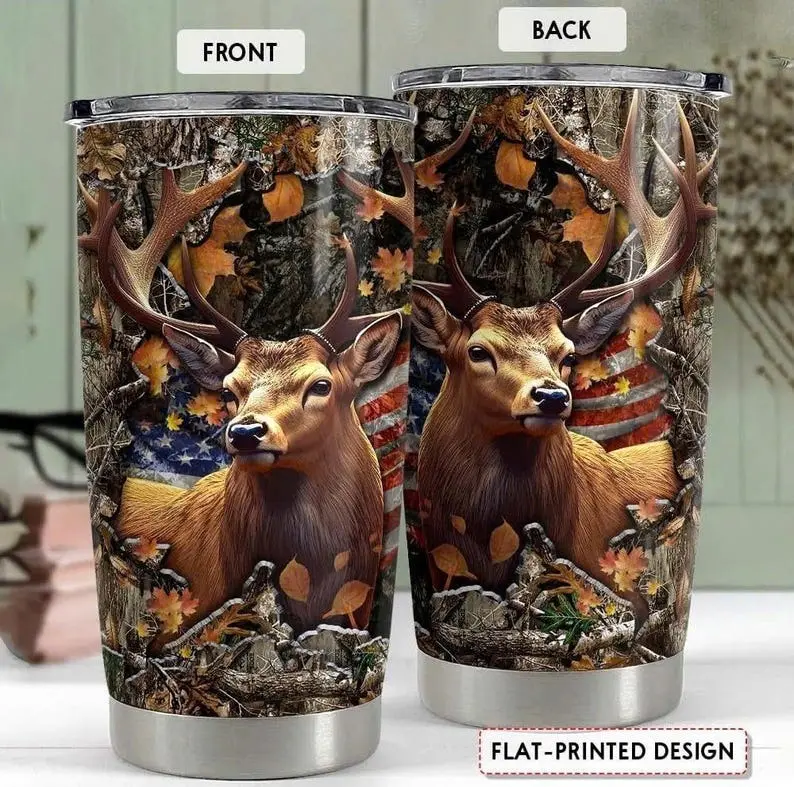 Deer Hunting Tumbler 20oz Stainless Steel Mug with Lid, Gifts for Hunters and Deer Lovers, Outdoor Hunting Gift for Men Dad Husband Son, Birthday Christmas Gift for Hunting Enthusiasts