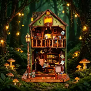 New Arrival Owl Library DIY Dollhouse Kit, Construction Model, 3D Wooden Miniature House, Handmade Assembly Craft Decor
