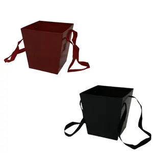 Pack of 3 pcs, Flower/Gift Boxes with Handles, Textured Black/Red | W133