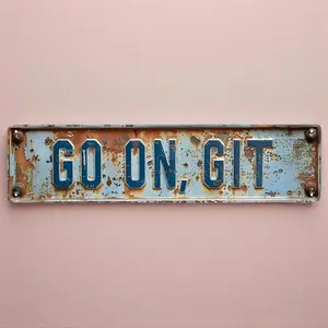 Vintage Metal Sign, 1pcs Go on Git Letter Pattern Metal Sign, Wall Art for Home, Bar, Pub, Cafe Decor, Wall Decor, Vintage Garage Signs