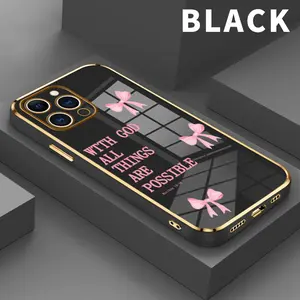 Pink Bow  Pattern Phone Case for iPhone 16 15 14 Pro Max 13 12 11 XR XS Plus Electroplated Four-corner Shockproof Non Slip Military-Grade Protection Silicone Cover