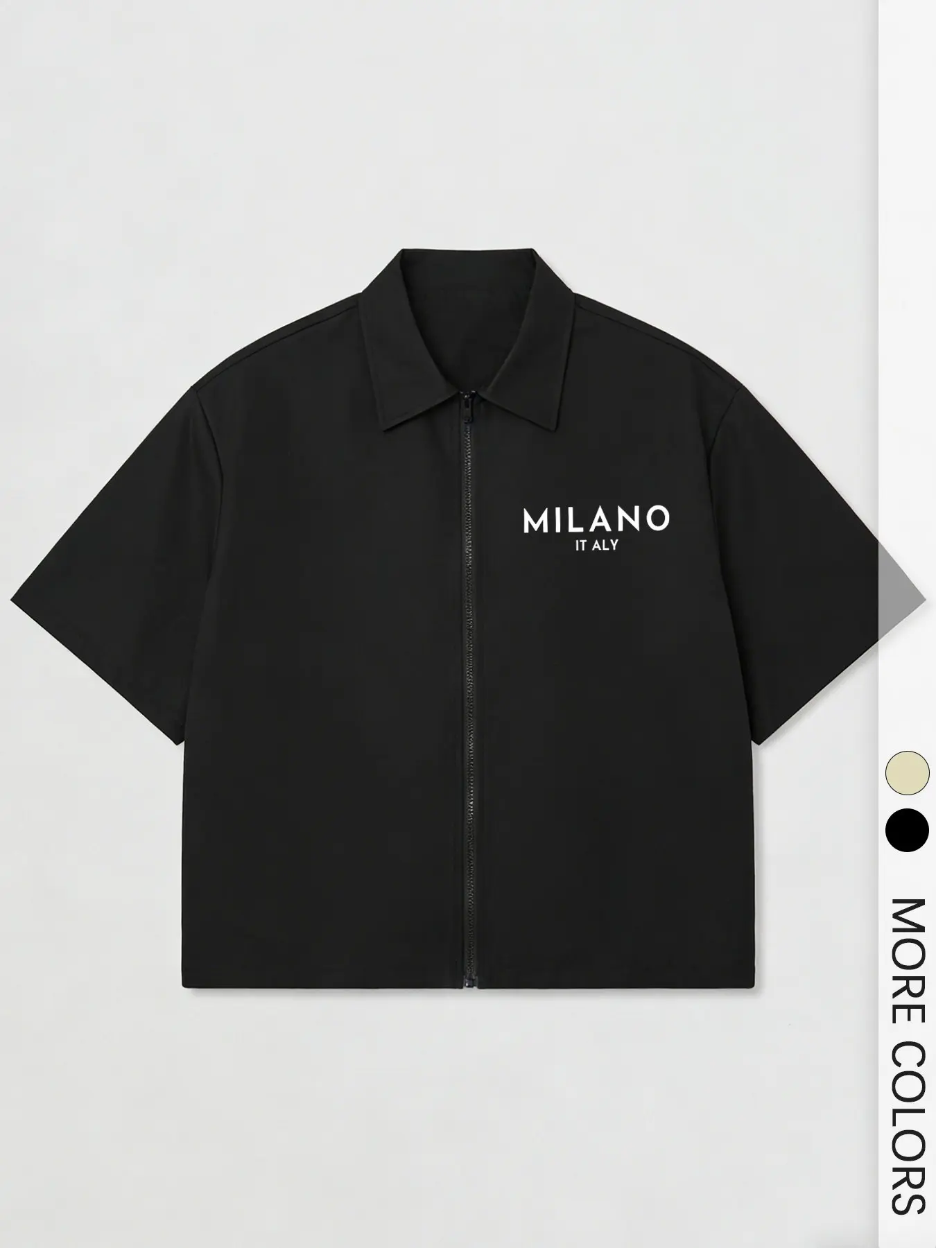 Men's Milano Print Short Sleeve Zip Up Shirt, Casual Collared Top For Daily Streetwear, Casual Printed Menswear, Casual Stylish Menswear