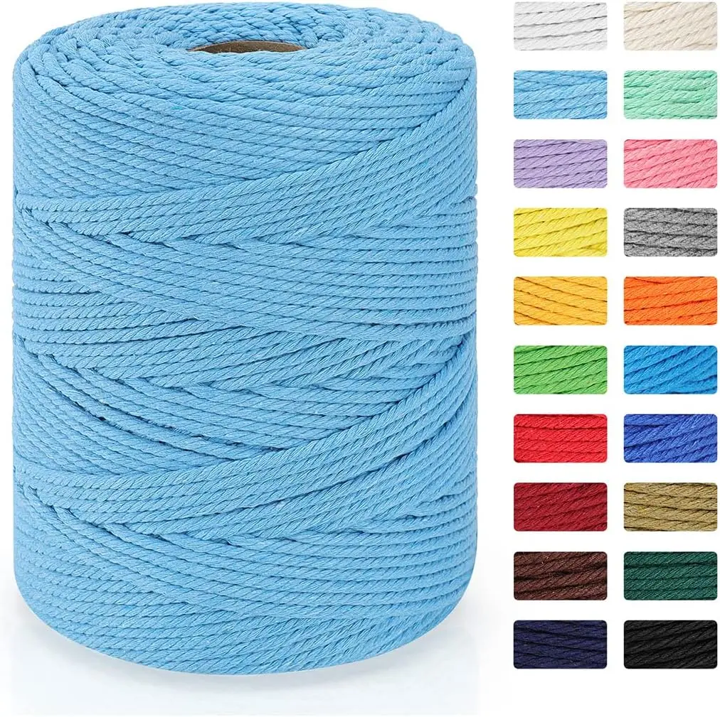 Macrame Cord 4mm x 328yd |   Cotton Macrame Rope | 4 Strand Twisted Cotton Cord for DIY Crafts Knitting  Hangers Wedding Decor, Sky Blue