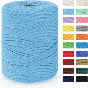 Macrame Cord 4mm x 328yd |   Cotton Macrame Rope | 4 Strand Twisted Cotton Cord for DIY Crafts Knitting  Hangers Wedding Decor, Sky Blue