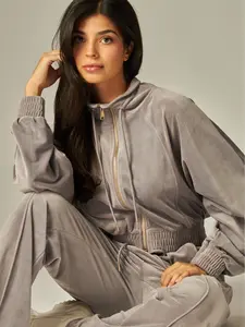 Winter Velour Funnel Neck Jacket - Soft Velour Material for Cozy Warmth & Versatile Design for Cold Weather Layering