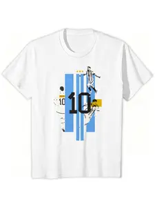 Messi Argentina Short Sleeve Tee, No Button Design, Soft Fabric & Casual Fit, Perfect for Match Day Wear, Unisex Fanwear