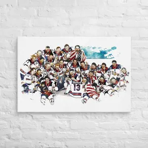Team USA Hockey Canvas Art, Gold Medal Celebration Wall Decor Print for Living Room Sports Room