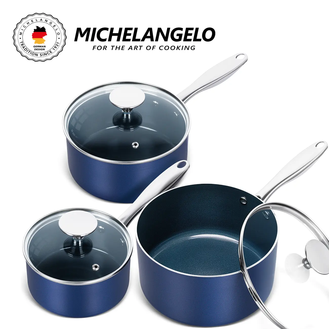 MICHELANGELO Ceramic Nonstick Sauce Pan with Lid Aluminum Sauce Pot Oven Safe Induction Compatible Cookware