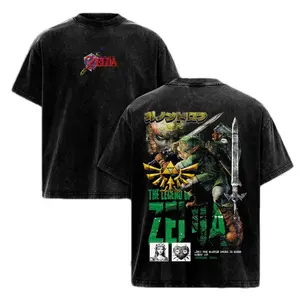 The Legend of Zelda Link Graphic Tees, Hyrule Fantasy Adventure Game Shirt, Vintage Washed Oversized Heavy Cotton T-Shirt, Unisex Graphic Streetwear Fit, Casual Gamer Apparel, Top Men's and Women's Clothing