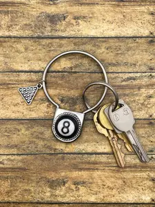 Syrus-Round Safety Pin Keychain with Billiard 8-Ball Detail