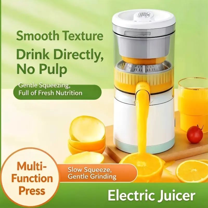 Electric juicer, portable fruit juicer, with cleaning brush; one-click operation, the whole machine can be disassembled; pomace separation structure, high juice yield, fast juice extraction speed; assembly and cleaning are simple and convenient,