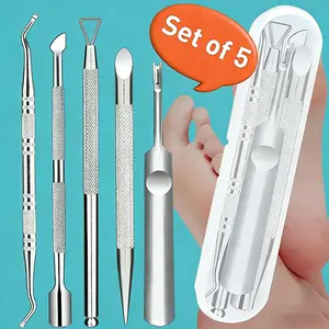 5-Piece Professional Stainless Steel Nail Foot Care Set with Portable Travel Case, Full Manicure Pedicure Tools Including Cuticle Remover and Nail Corrector for Both Genders, Non-Acetone Gel Polish Removal, Suitable Gift Option