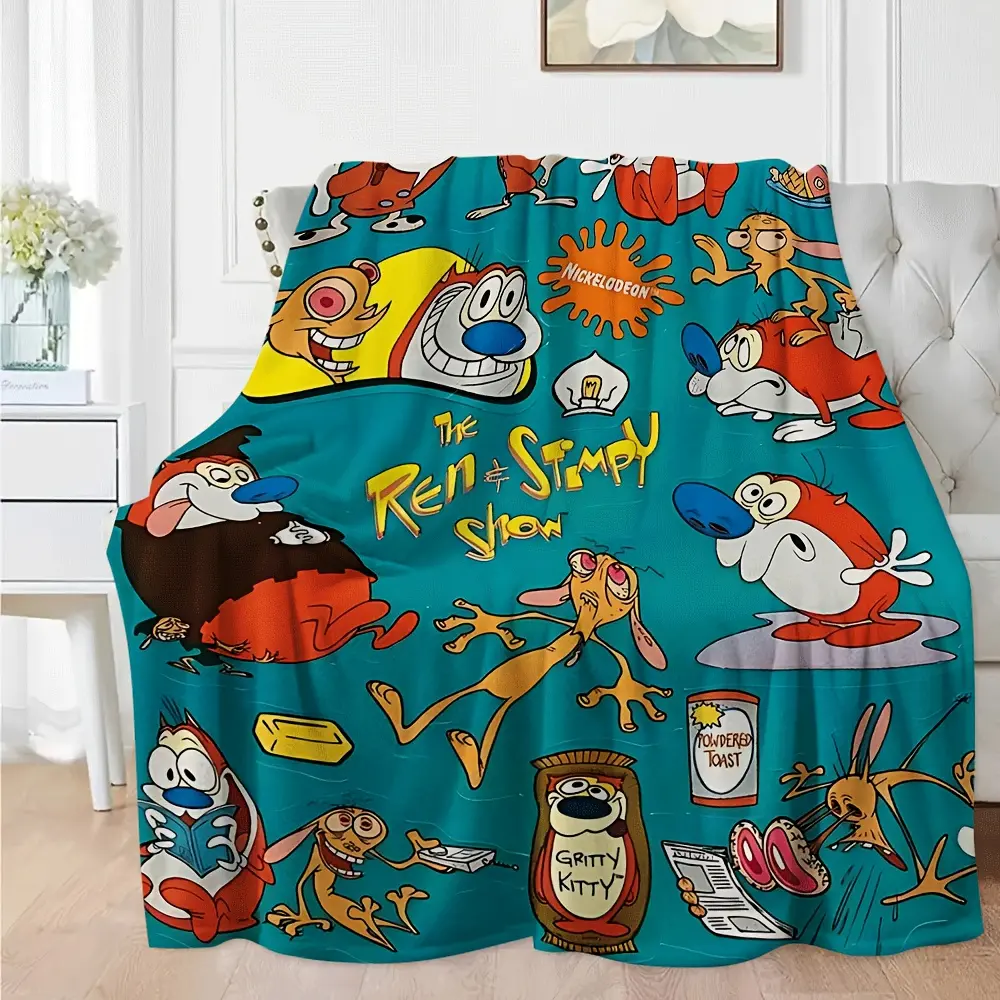 Ren & Stimpy Inspired Pink Flannel Blanket - Cozy Aesthetic, Warm Aesthetic, Wrinkle Resistant Christmas Exclusive Throw for Living Room/Sofa Decor, All-Season Home Accessory Multipurpose Gift