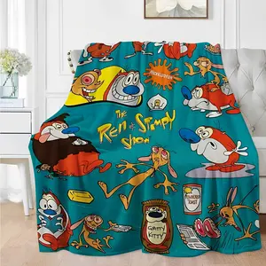 Ren & Stimpy Inspired Flannel Blanket, Ren & Stimpy Pink Exclusive Christmas Gift Throw for Warmth and Comfort in Living Room or Office Use as Sofa Decorative Cover All-Season Travel Multipurpose Present Home Accessory Flannel     material
