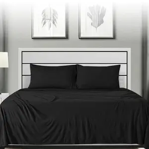 Orbby Black Jersey Knit Sheet Set 3PC – Ultra Soft T-Shirt Style Stretch Bedding, Breathable Deep Pocket Fitted Sheets, Cozy All Season Comfort, Modern Dorm & Minimalist Bedroom Essential