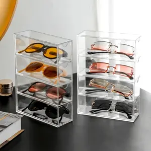 Dust-Proof Clear Desk Organizer with Drawer - Modern Storage Solution Display Box for Fashion Glasses, Cosmetics & Lipstick - Cute Office Supplies