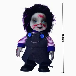 34cm Voice-activated—Glow-in-the-dark and sound-emitting Halloween decorations; walking dolls for voice-activated, glow-in-the-dark bar or haunted house scene displays; creative, spooky-faced dolls; requires 3 AA batteries (not included); in a box.