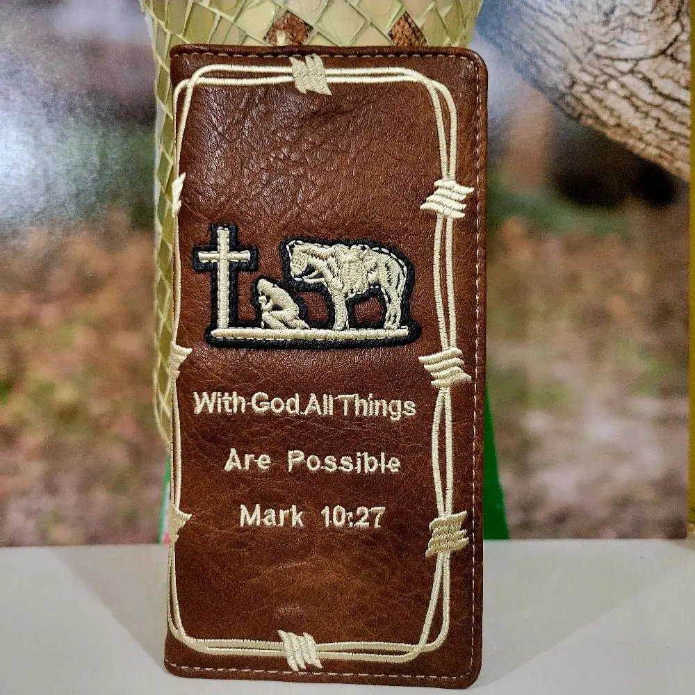 Praying Cowboy Western wallet Cowboy wallet Religious wallet  embroidered faux leather long checkbook bifold wallet