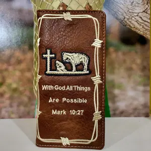 Praying Cowboy Western wallet Cowboy wallet Religious wallet  embroidered faux leather long checkbook bifold wallet
