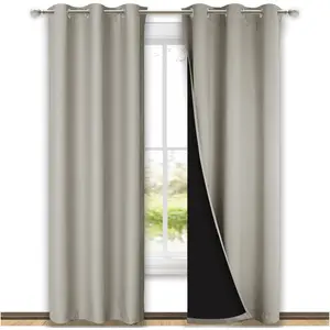 NICETOWN Natural Blackout Curtains 84 inches Long, Full Light Blocking Drapes with Black Liner for Nursery, Thermal Insulated Draperies for Hall, Villa (2 Pieces, 42" Wide Each Panel, Natural)