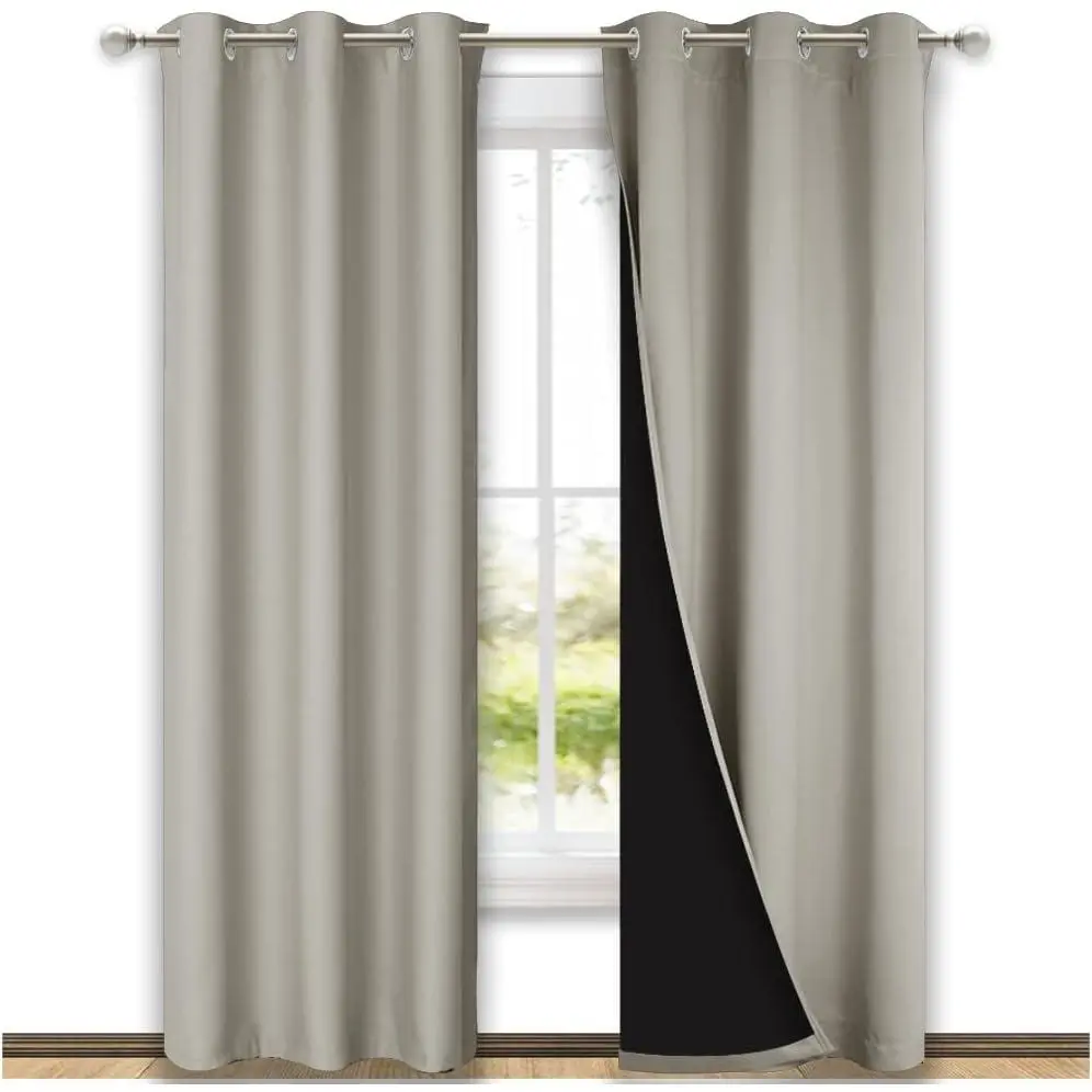 NICETOWN Natural Blackout Curtains 84 inches Long, Full Light Blocking Drapes with Black Liner for Nursery, Thermal Insulated Draperies for Hall, Villa (2 Pieces, 42" Wide Each Panel, Natural)