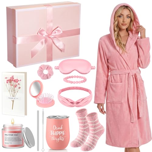 Mother's Day Gifts 11 Pcs Spa Gift Basket Self Care Set with Hooded Bathrobe Relaxing Bath Gift Set Pampering Spa Gifts for Mom Wife Grandma, Birthday Get Well Soon Thinking of You Stress Relief Care Package