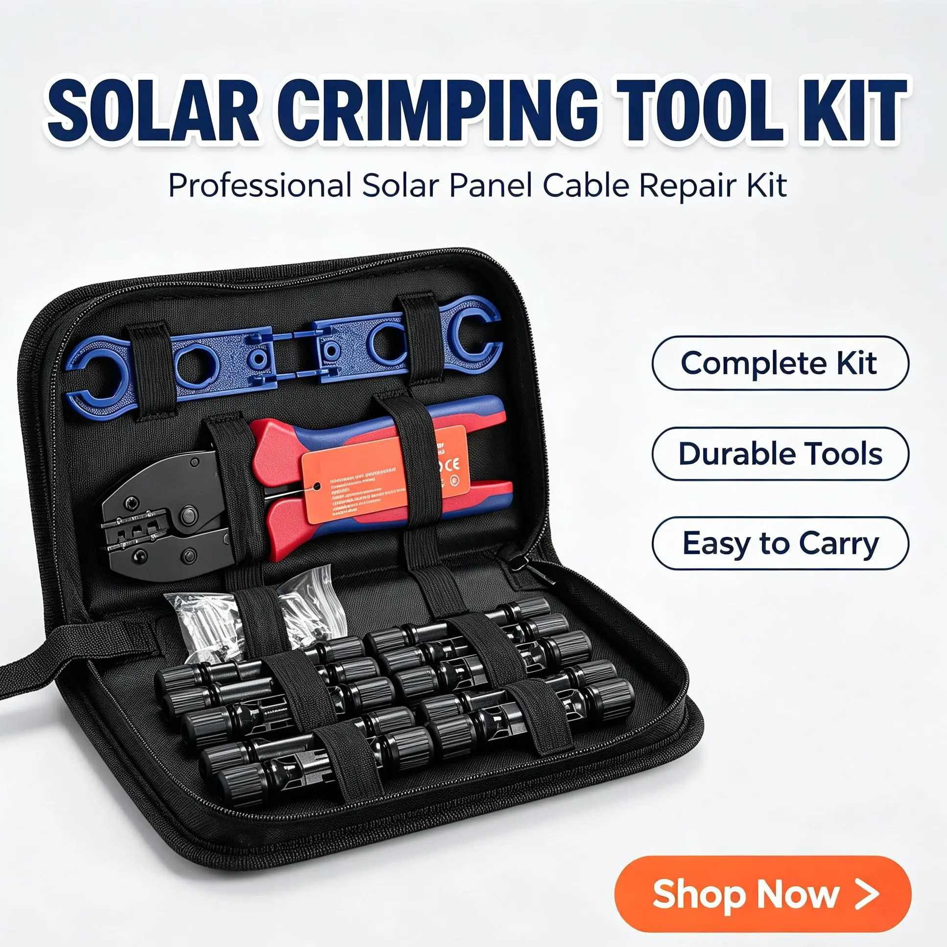 Crimping Tool Kit For Solar Connectors, RatchetingCrimp Tool For 14-10 AWG, Solar MC4 ConnectorCrimper With Clear Metric And AWG Markings, Includes10 Pairs Solar Connectors, 10 Pairs Cable Connectors,Wrenches, Storage Case