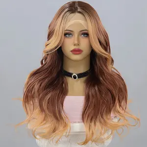 SMILCO/T-Part Lace Wig – Copper Brown with Blonde Highlights, Wavy Texture, 20-inch/SM9060