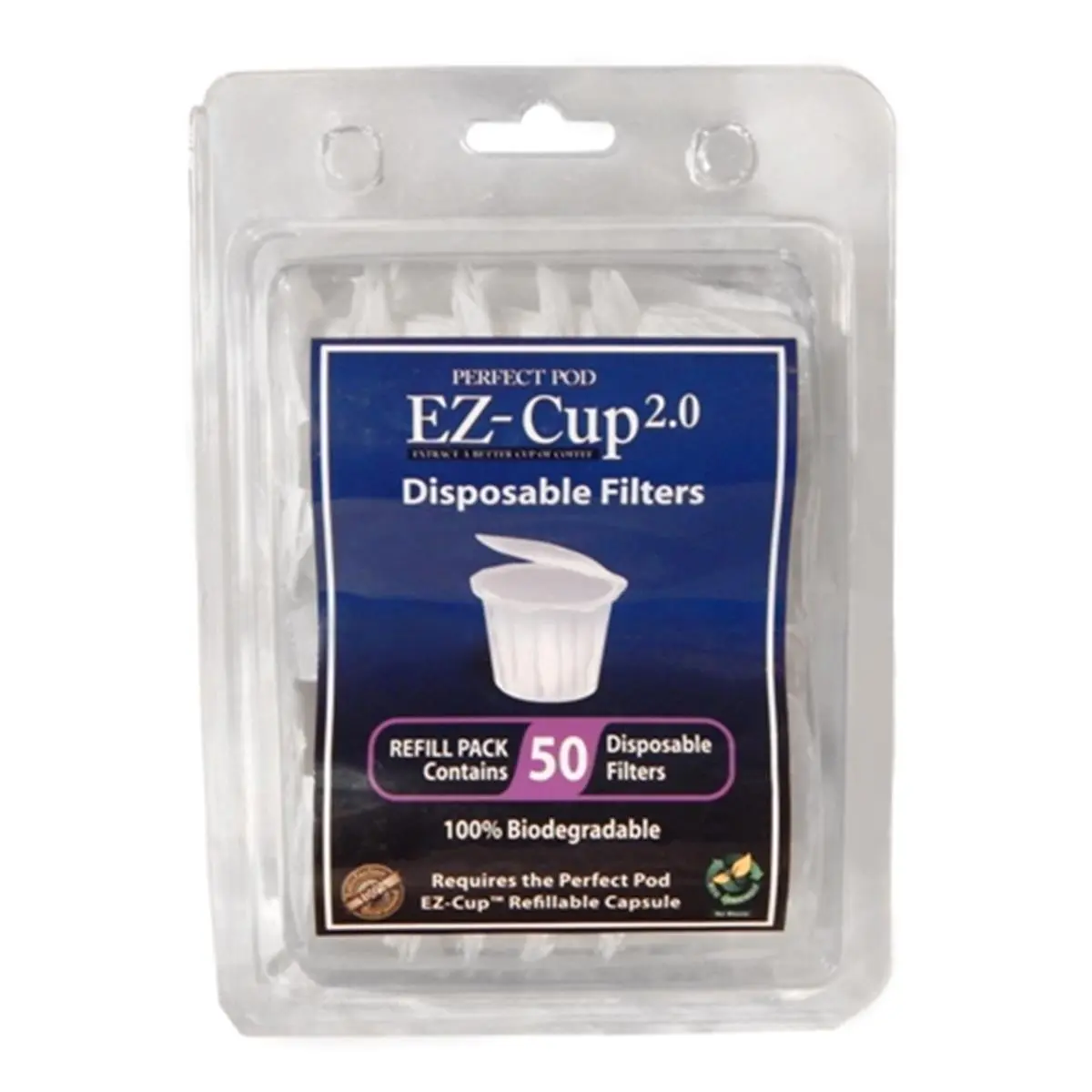 Perfect Pod K85753 EZ-Cup Reusable Biodegradable Filter Papers for Coffee Machine, Tea Daily Brew - 50 Filters