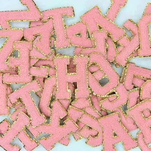 Coral Pink with Gold Glitter Chenille Letters