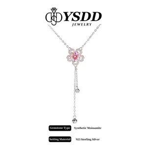 【#600 Spring New Arrival】Sweet 1CT Double-tone Flower Dangling Necklace vvs Synthetic Moissanite Necklace in 925 Sterling Silver