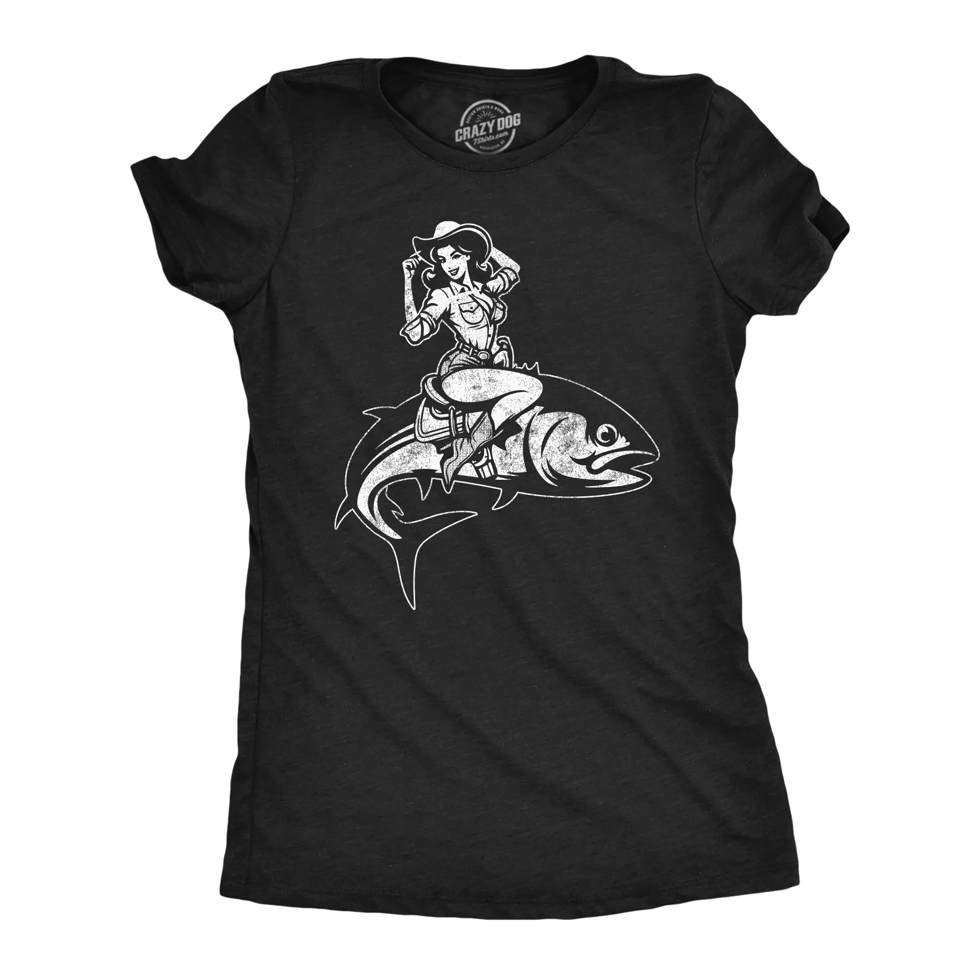 Womens Funny T Shirts Cowgirl Fish Sarcastic Fishing Graphic Novelty Tee For Ladies Funny Womens T Shirts Cute Vintage Fashion Casual Ladies T-Shirt Gift Funny Fishing Top Women's Novelty Tees Black -