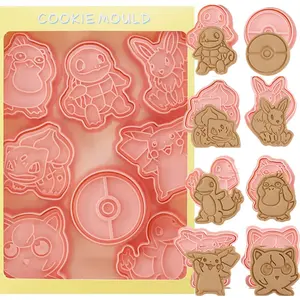 Cookie Cutter-8 Plastic Cookie Stamps-Cartoon Fun Cookie Mold, Children Baking Set