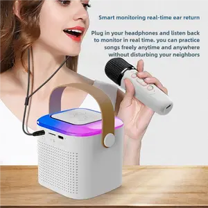 Mini karaoke machine with microphone sound system, portable karaoke machine with 2 wireless microphones, birthday gifts for girls and children aged 4-12, family gatherings
