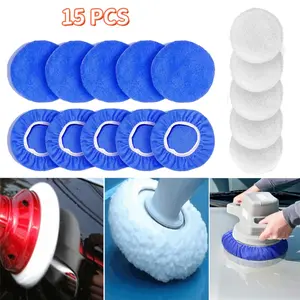 15Pcs Car Polisher Pad Bonnet, Car Polishing Bonnet Buffing Pads, 10*Microfiber+5*Woollen 5 to 6 Inch