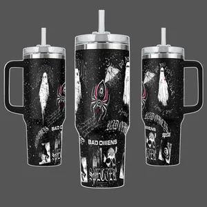BAD OMENS Dark Gothic Collage Stainless Steel Insulated Travel Tumbler With Handle 20oz 40oz Ghost Skull Grunge Band Wrap Design