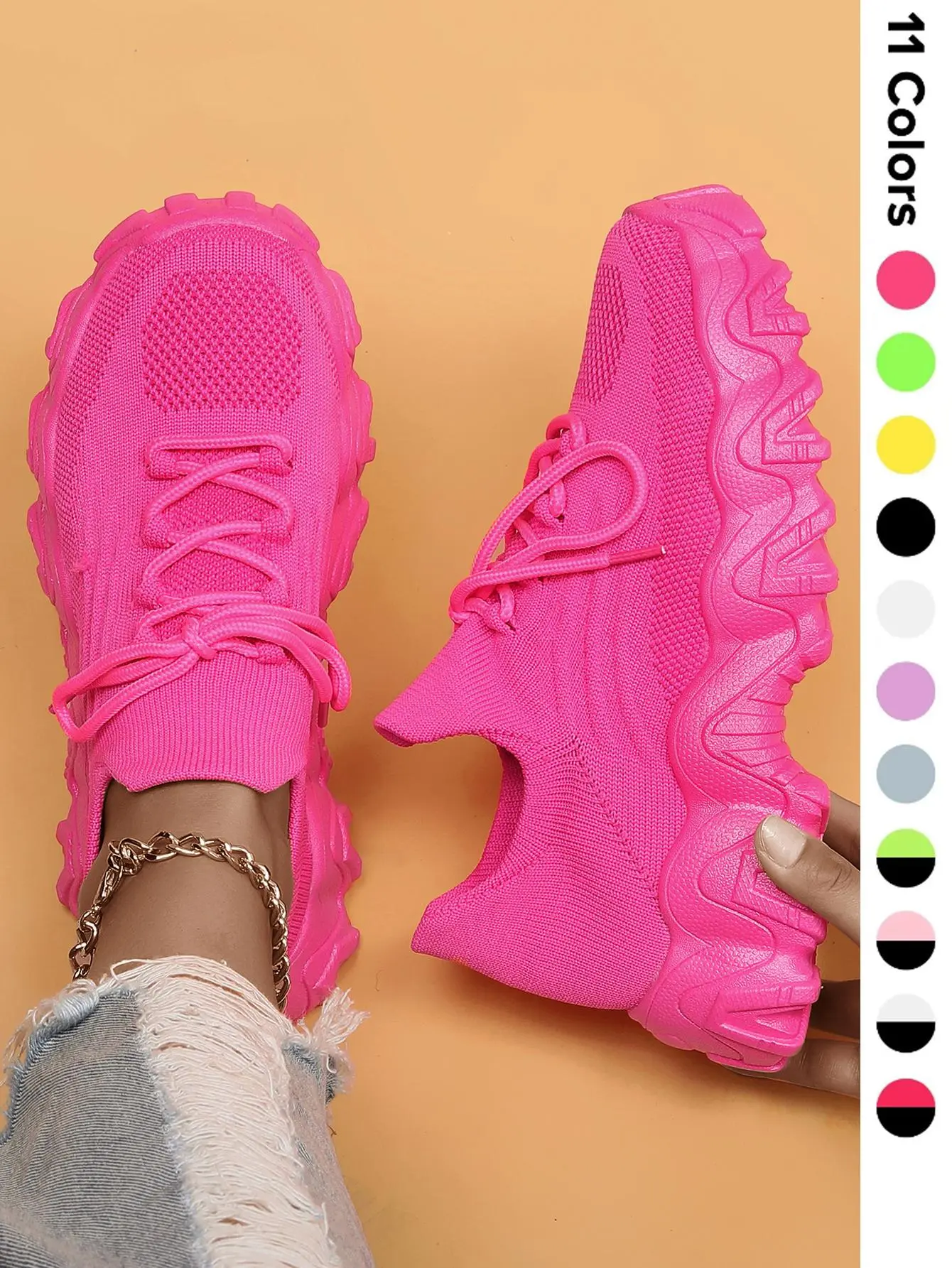 Stylish Chunky Sole Sneakers | All-Day Comfort & Breathability | Chic Speckled Accents | Versatile for Casual Looks