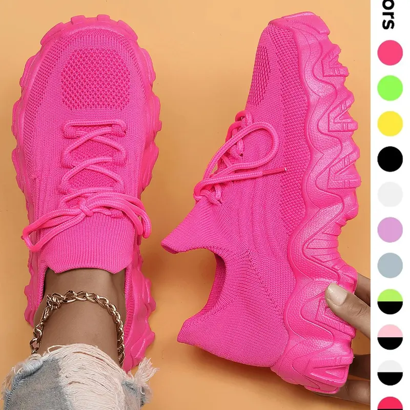 Women's Thick-Soled Sneakers - Supportive Casual Trainers, Breathable Fashion Athletic Shoes, Speckled Accents, All-Day Comfort, All-Season, Jeans-to-Skirt Versatile Footwear