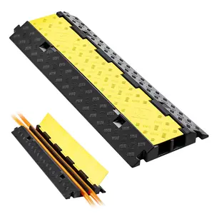 VEVOR Cable Protector Ramp, Summervibes,Summervibes, 22,000 lbs/axle Capacity, 2 Channel Heavy Duty Rubber Cord Hose Wire Cover, 2.2 x 2 in Channel, Traffic Speed Bump with Flip-Open Top Cover, for Indoor Outdoor, 1 Pack