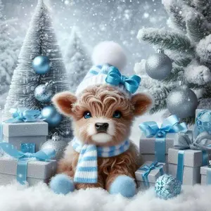 5D DIY Full Drill Round Diamond Painting - Diamond Art Kit Winter Puppy Mosaic, Canvas - DIY Decorative Painting, Home Wall Decor, Suitable for Halloween and Christmas, Birthday and Anniversary Gifts
