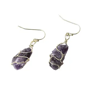 Raw Amethyst Wire Wrapped Earrings