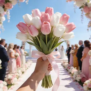 10 Bunches of Artificial Tulips (5 White + 5 Pink), Holiday Decorative Flowers, Artificial Flowers For Outside, Suitable for Outdoor Garden Decoration, Spring and Summer Seasonal Decor. Fade-resistant Nordic-style Home